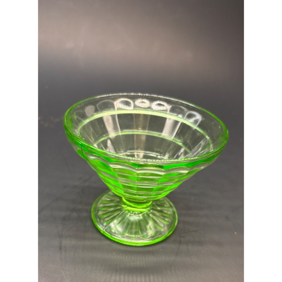 Vintage 30s Vaseline Uranium Green Depression Glass Footed Dessert Sherbet - Picture 14 of 15